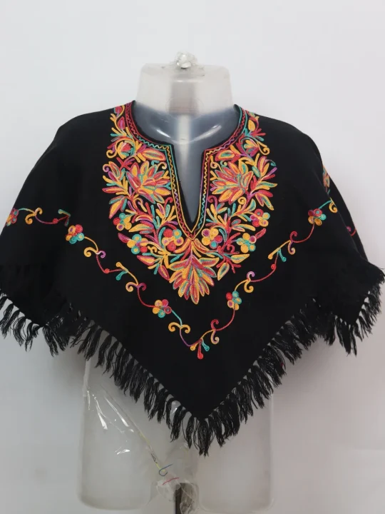 Aari Embroidered Poncho In Kashmiri Cashmilon Wool For Baby Girls | Amira
