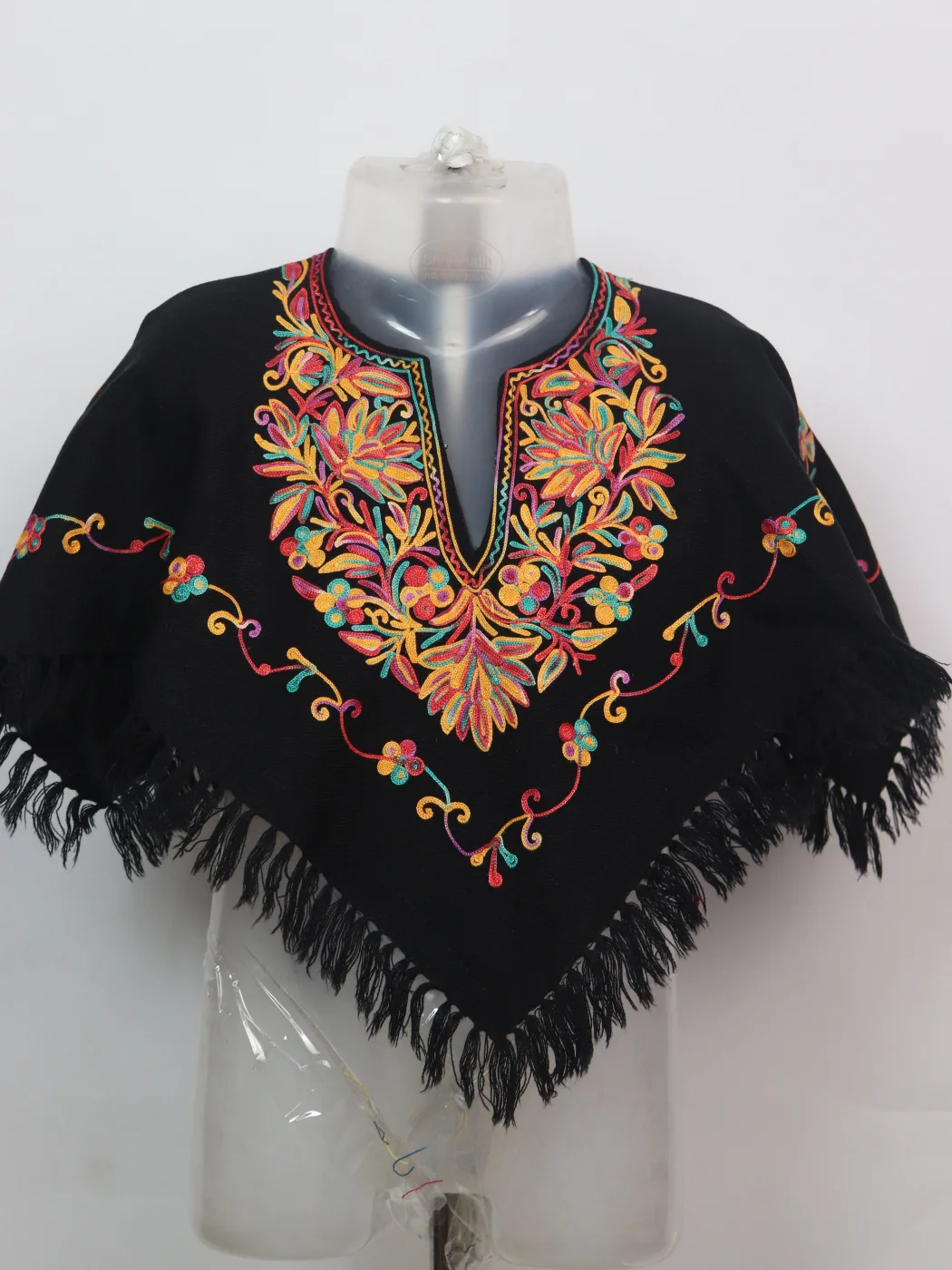 Aari Embroidered Poncho In Kashmiri Cashmilon Wool For Baby Girls | Amira