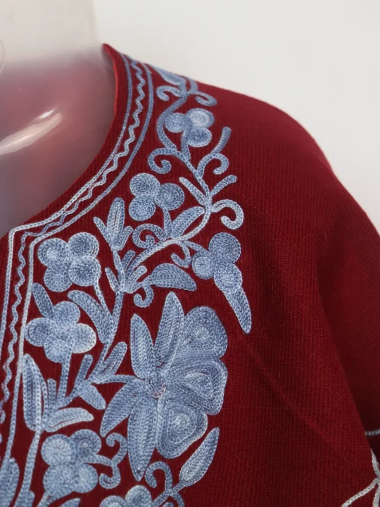 Baby Girls Poncho In Kashmiri  Cashmilon With Aari Work | Maroon | Anisa - Image 2