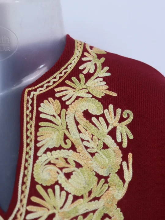 Aari Embroidered Poncho In Kashmiri Cashmilon For Baby Girls | Reema | Maroon - Image 2