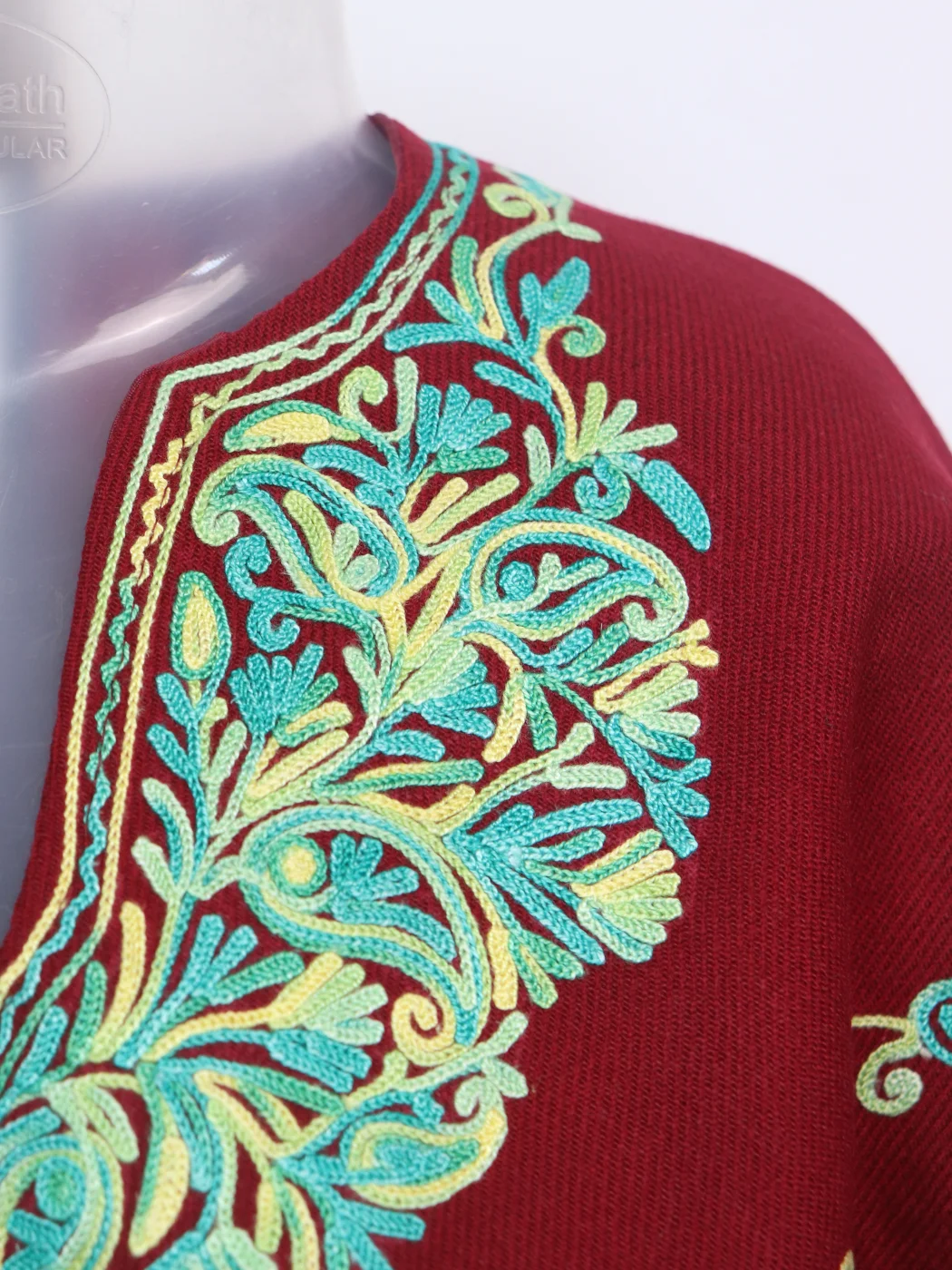 Woolen Poncho In Kashmiri Cashmilon With Aari Work For Baby Girls | Arwa | Red - Image 2