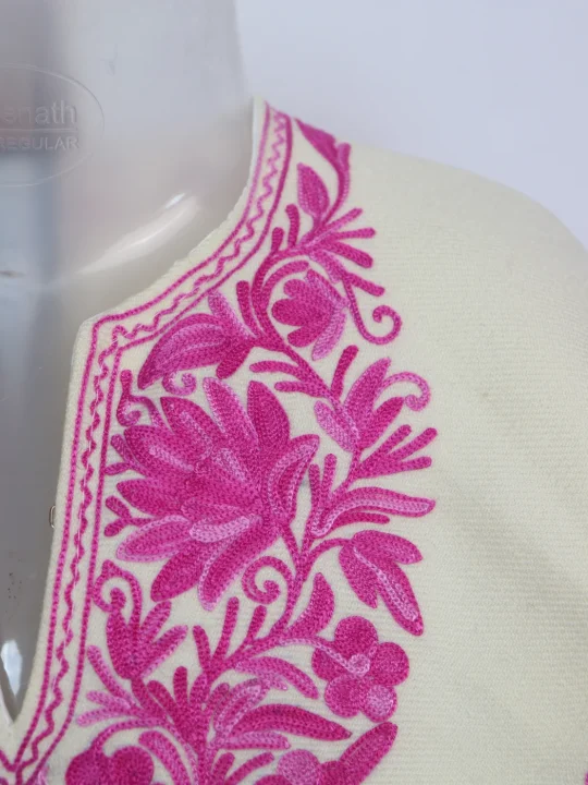 White Kashmiri Poncho In Cashmilon With Aari Work For Baby Girls | Nida - Image 2