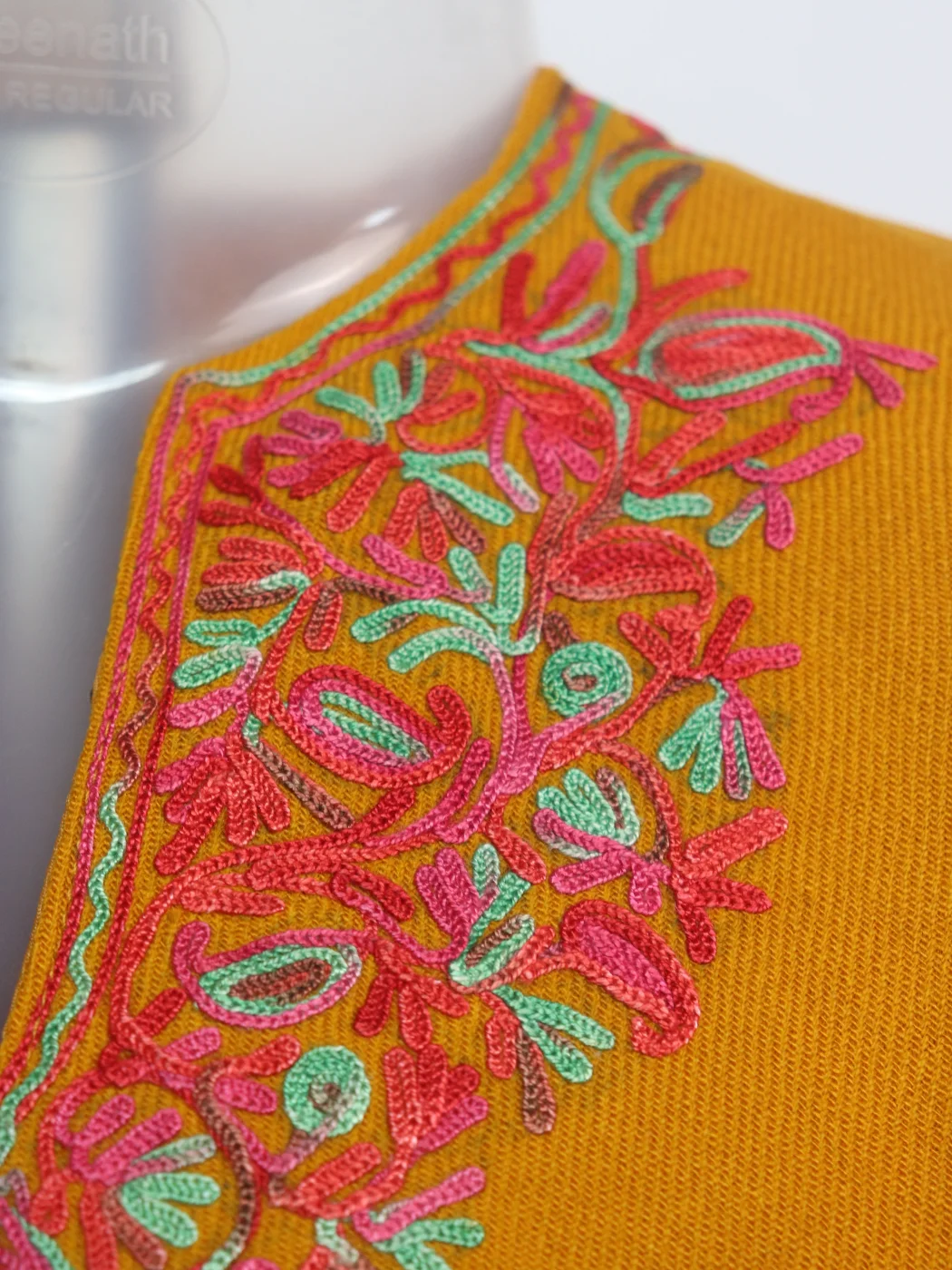 Aari Embroidered Poncho In Kashmiri Cashmilon Wool For Baby Girls | Mustard | Naima - Image 2