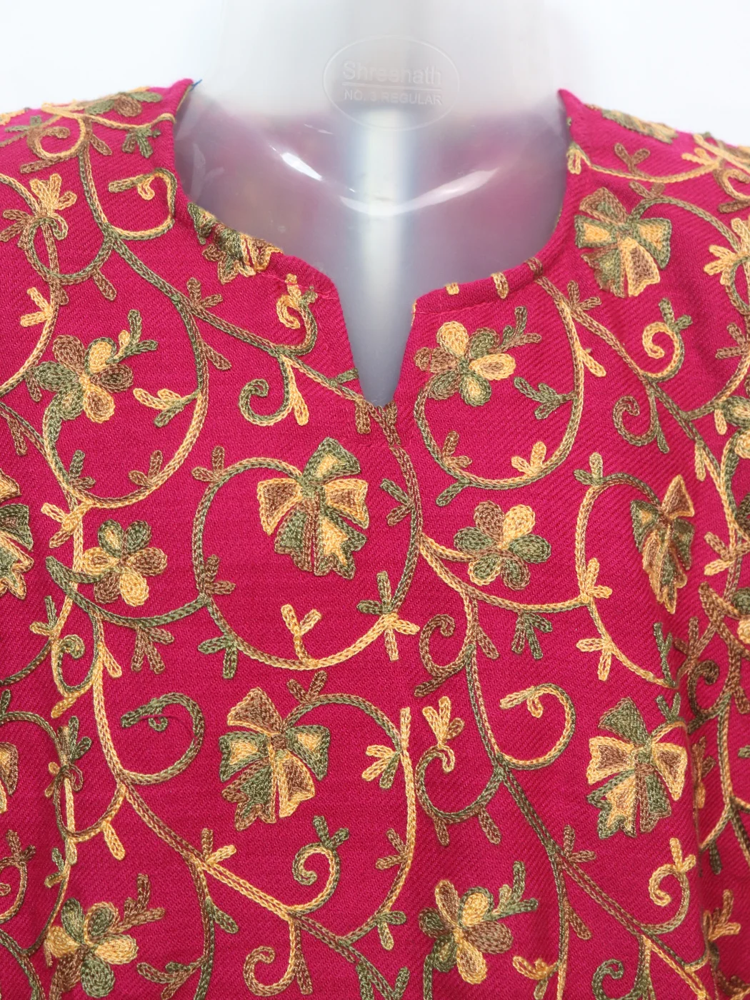Afsana Kashmiri Kurti For Girls In Rani Pink Cashmilon Wool With Aari Work (2–3 Yrs) - Image 2