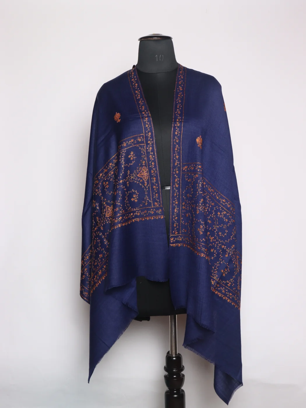 Aharbal Kashmiri Stole In Polywool With Hand Sozni Embroidery | Blue