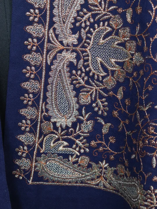 Ajwa Kashmiri Shawl with Zari Work For Women in Toosha Wool | Navy Blue - Image 3