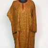 Alina Kashmiri Pheran In Raffal Wool With Hand Aari Work | Badami Jaal | Olive Green