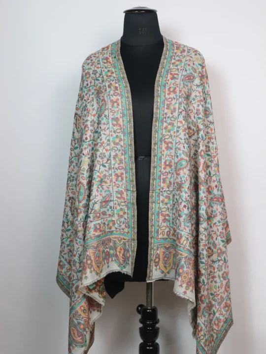 Aneesa Kashmiri Stole With Kani Patterned In Fine Wool For Women