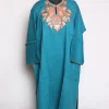 Areeba Kashmiri Pheran Teal Blue In Raffal Wool With Botte Tilla Embroidery