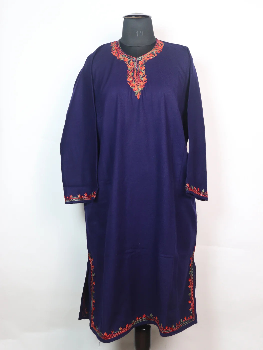 Kashmiri Pheran Azra In Cashmilon wool With Aari Embroidery | Navy Blue