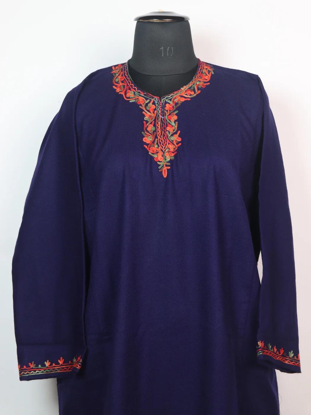 Kashmiri Pheran Azra In Cashmilon wool With Aari Embroidery | Navy Blue - Image 2