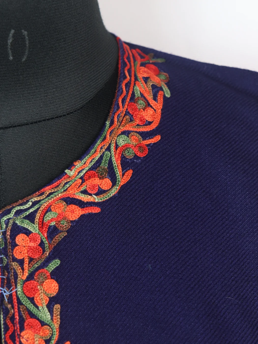 Kashmiri Pheran Azra In Cashmilon wool With Aari Embroidery | Navy Blue - Image 3