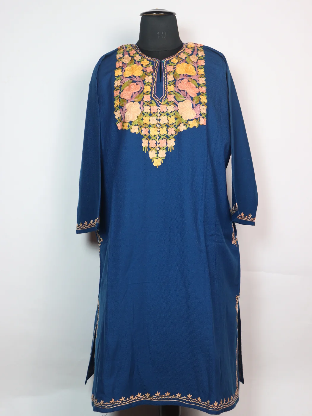 Mahnoor Kashmiri Pheran In Cashmilon wool With Aari Embroidery | Blue