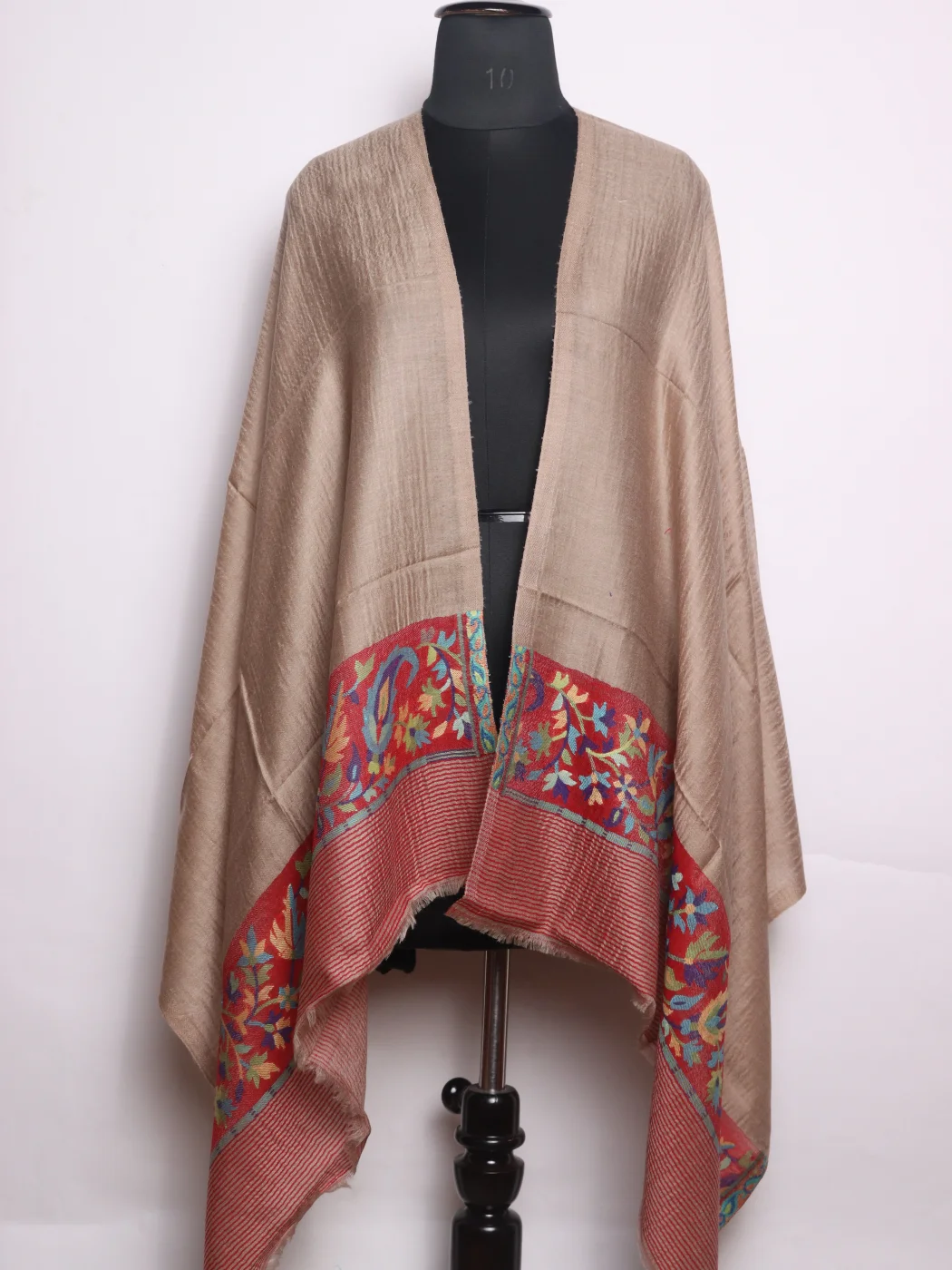 Kashmiri Stole In Beige Fine Wool With Palla Kani Work | Nighat