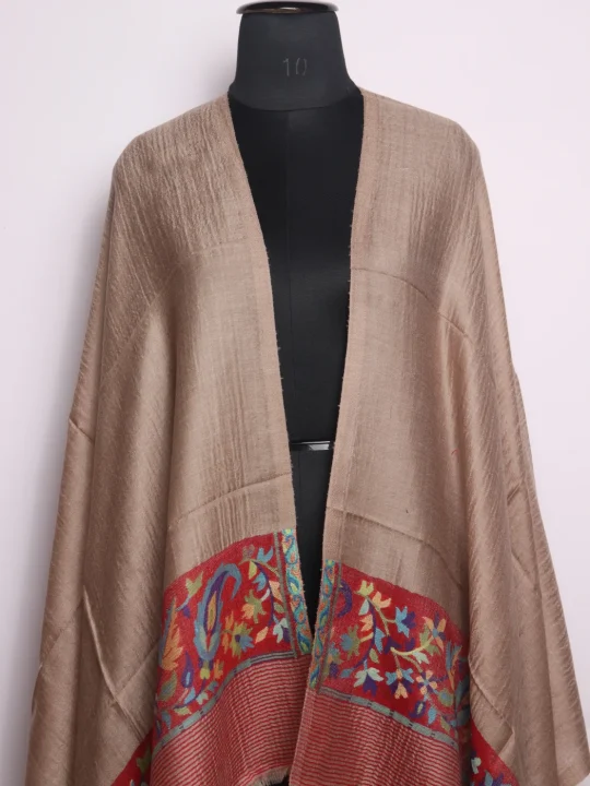 Kashmiri Stole In Beige Fine Wool With Palla Kani Work | Nighat - Image 2
