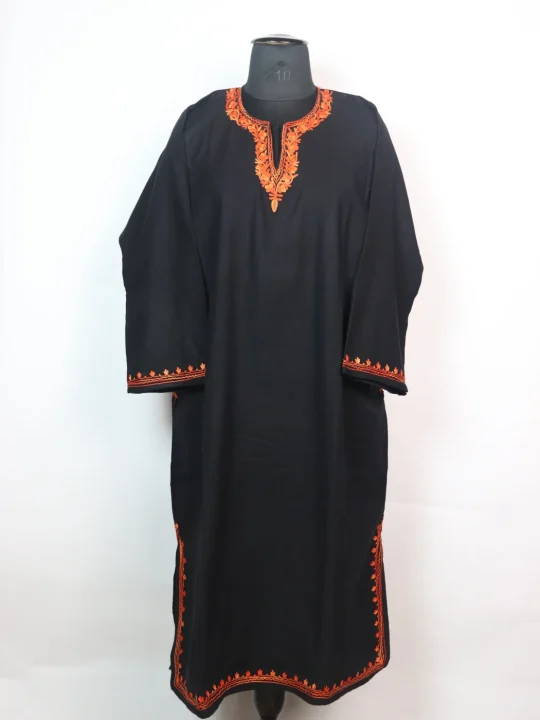 Kashmiri Pheran In Cashmilon wool With Aari Embroidery | Black | Azra