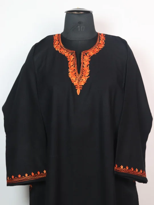 Kashmiri Pheran In Cashmilon wool With Aari Embroidery | Black | Azra - Image 2