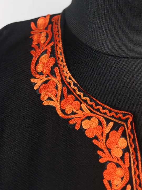 Kashmiri Pheran In Cashmilon wool With Aari Embroidery | Black | Azra - Image 3