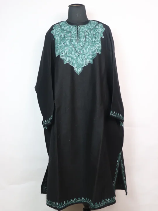 Black Kashmiri Pheran In Tweed Wool With Aari Embroidery |  Nazia