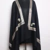 Black Kashmiri Stole In Fine Wool With Aari Nalki Work | Shaheen