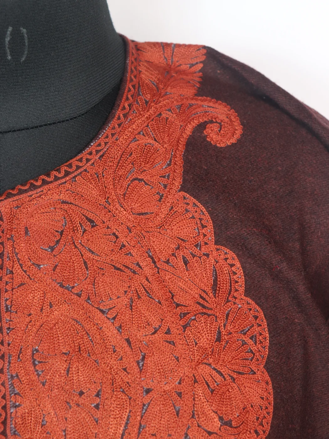 Kashmiri Pheran In Dark Brown Tweed Wool With Aari Embroidery | Tahira - Image 3