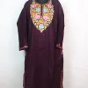 Sana Kashmiri Pheran In Cashmilon wool With Aari Embroidery | Dark Purple