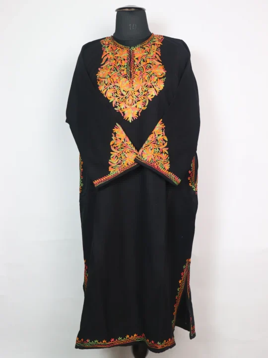 Kashmiri Pheran in Black Cashmilon with Sleeve Point Aari Work | Elina