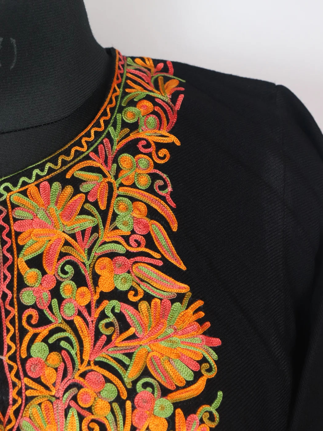 Kashmiri Pheran in Black Cashmilon with Sleeve Point Aari Work | Elina - Image 3
