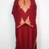Wine Kashmiri Pheran in Cashmilon with Sleeve Point Aari Work | Elina