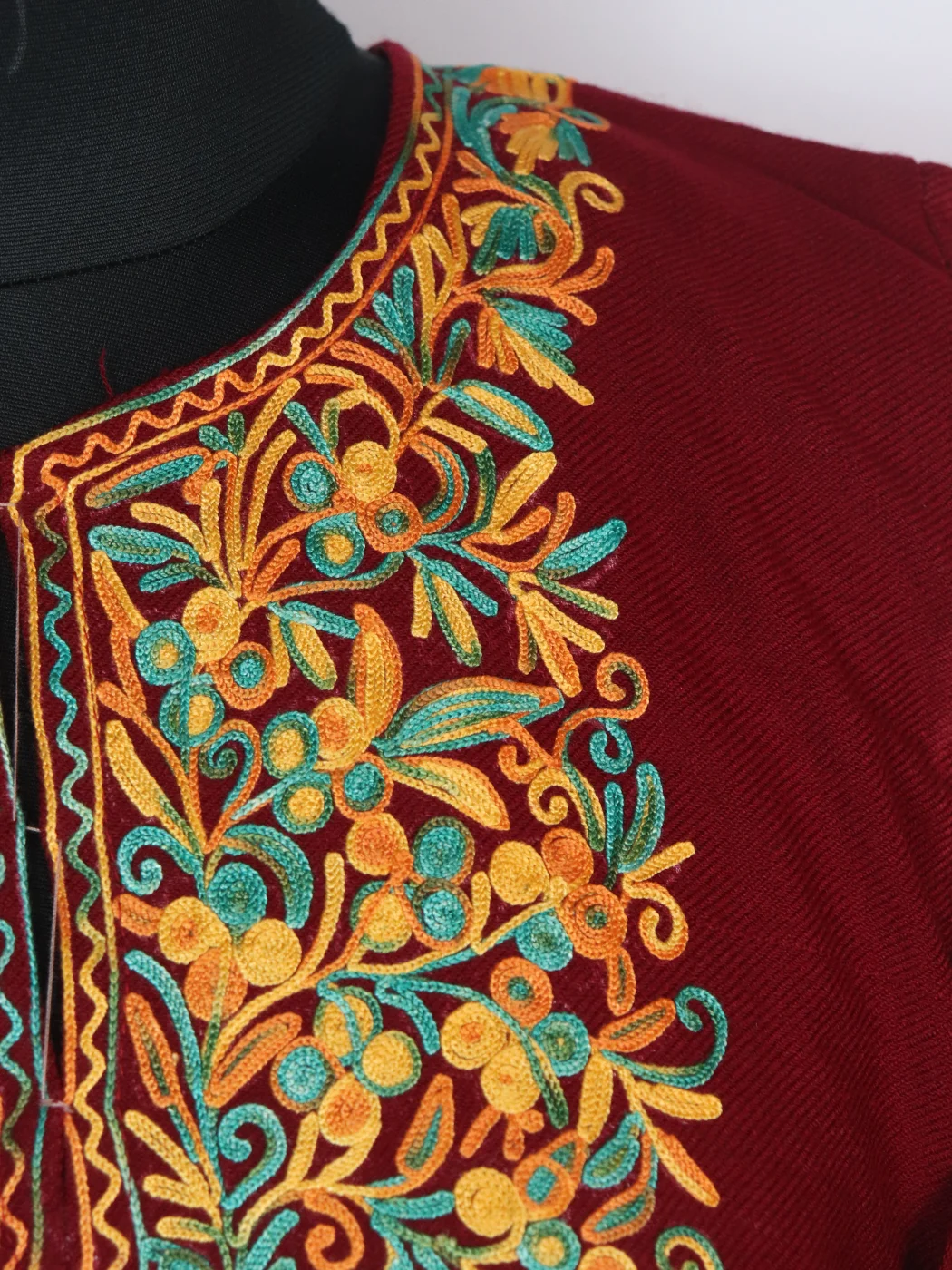 Maroon Kashmiri Pheran in Cashmilon with Sleeve Point Aari Embroidery | Elina - Image 3