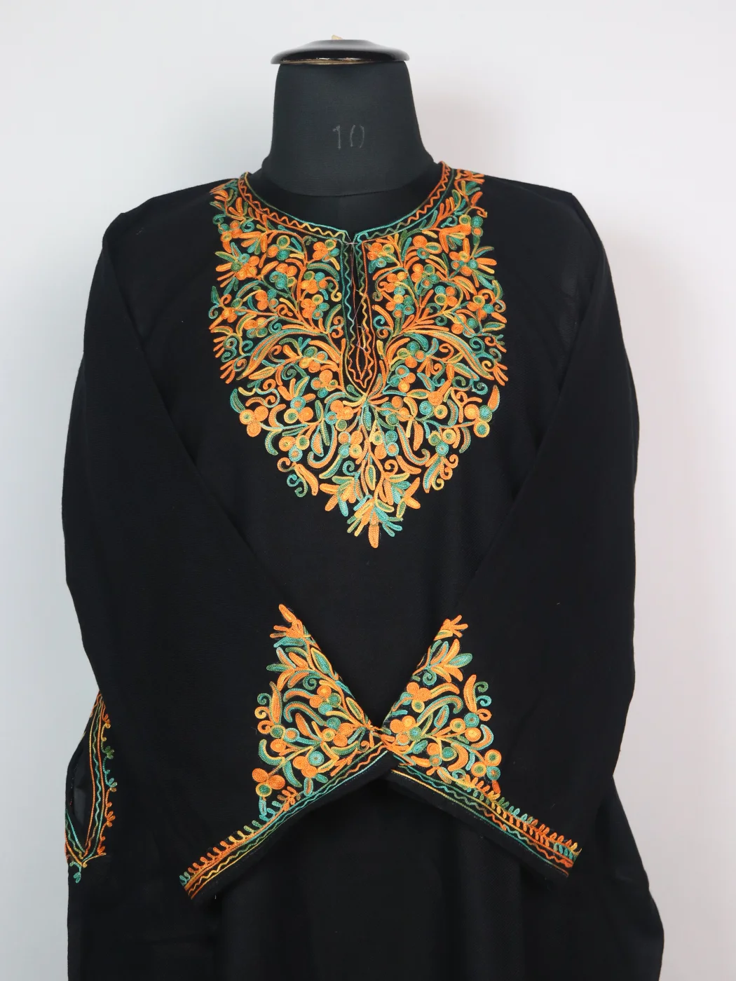 Elina Kashmiri Pheran in Cashmilon with Sleeve Point Aari Embroidery | Black - Image 2