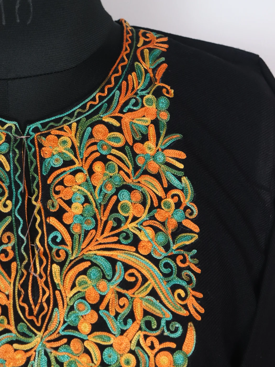 Elina Kashmiri Pheran in Cashmilon with Sleeve Point Aari Embroidery | Black - Image 3