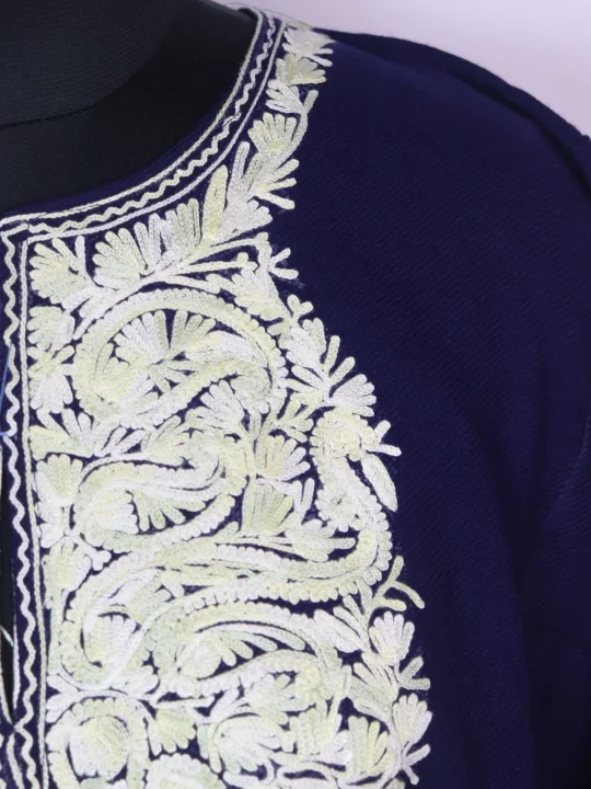 Blue Kashmiri Pheran in Cashmilon with Sleeve Point Aari Work | Elina - Image 3