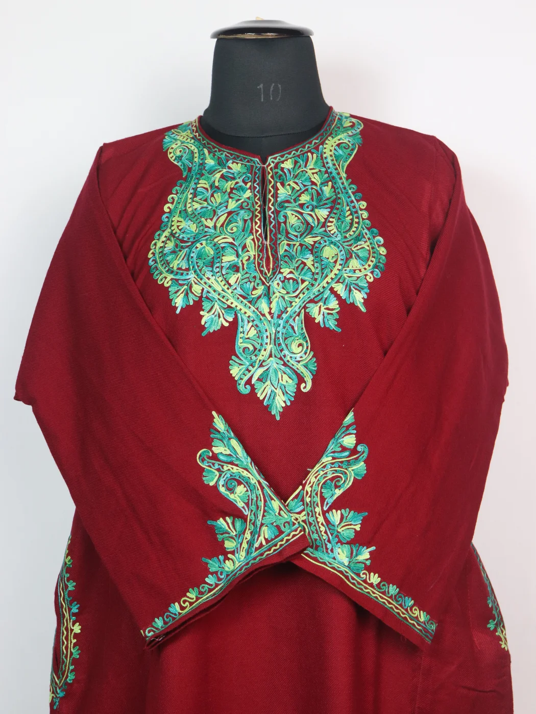 Kashmiri Pheran Elina in Maroon Cashmilon with Sleeve Point Aari Embroidery - Image 3
