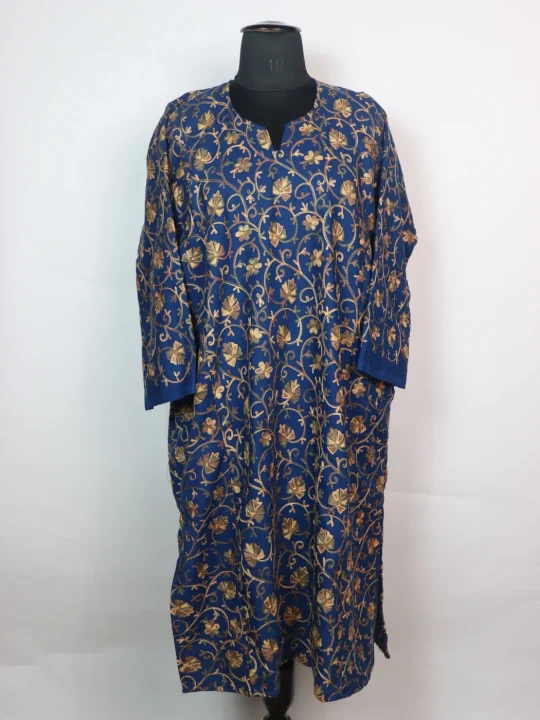 Gauhar Kashmiri Pheran In Cashmilon Wool With All Over Aari Embroidery | Royal Blue