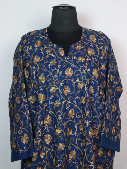 Gauhar Kashmiri Pheran In Cashmilon Wool With All Over Aari Embroidery | Royal Blue - Image 2