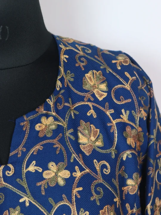 Gauhar Kashmiri Pheran In Cashmilon Wool With All Over Aari Embroidery | Royal Blue - Image 3