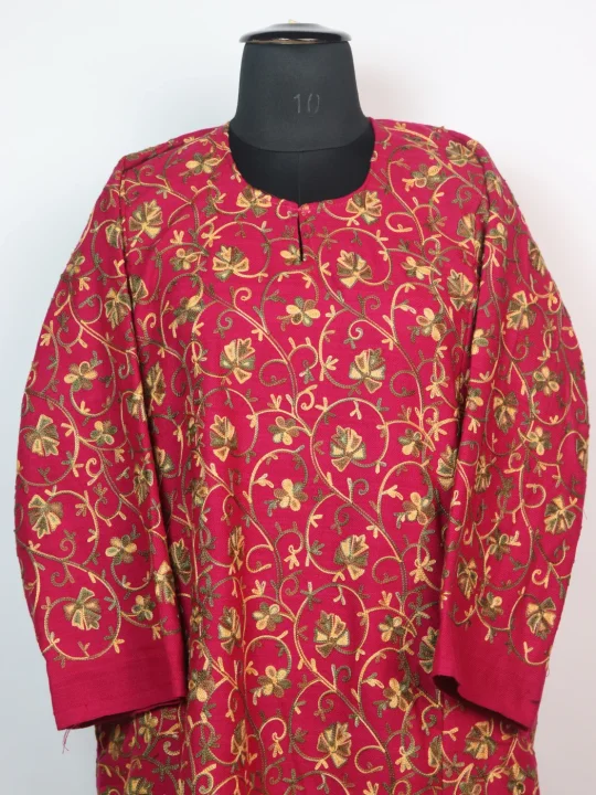 Kashmiri Pheran In Pink Cashmilon wool With All Over Aari Embroidery | Gauhar - Image 2