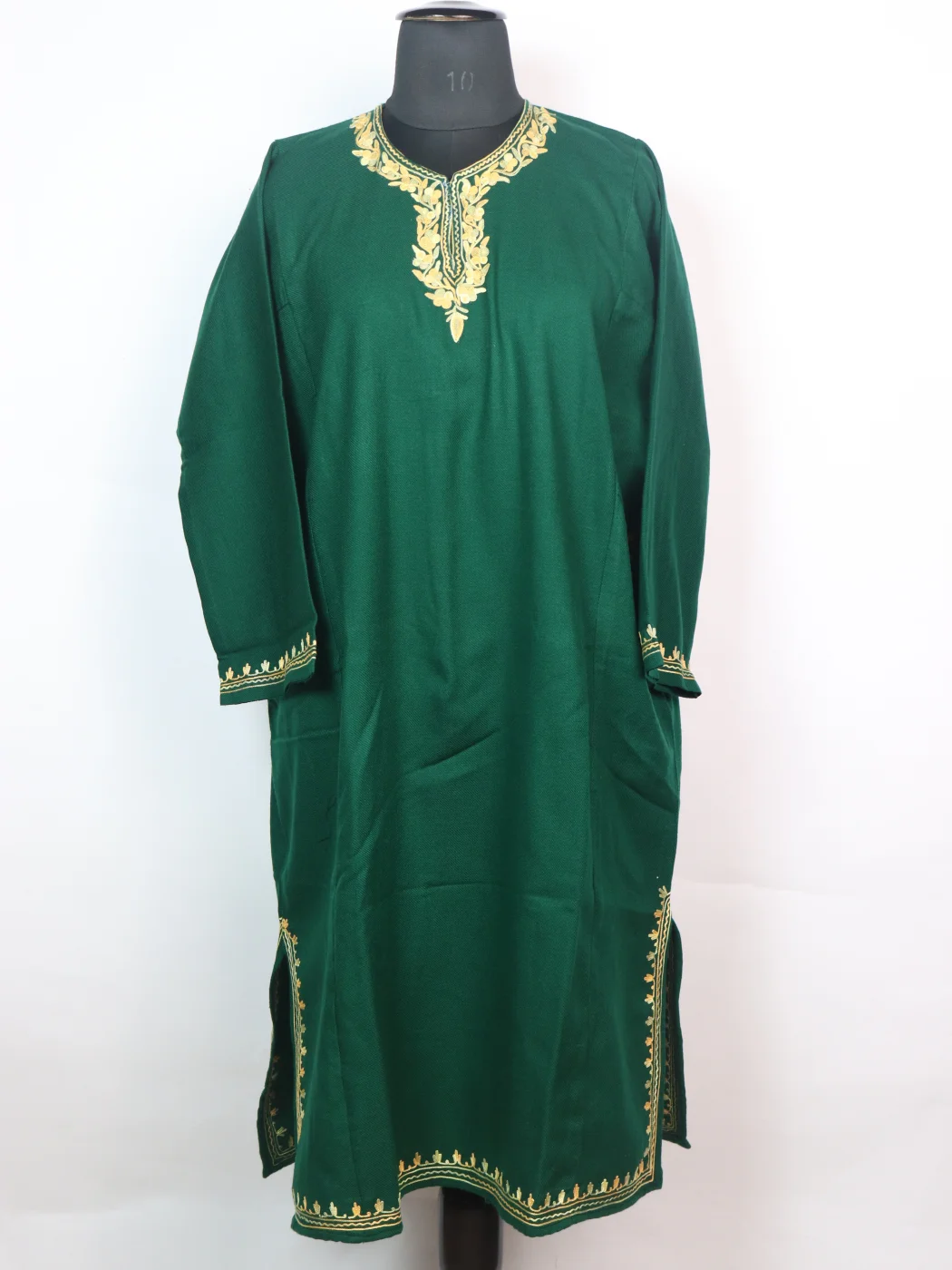 Azra Kashmiri Pheran In Cashmilon wool With Aari Embroidery | Green