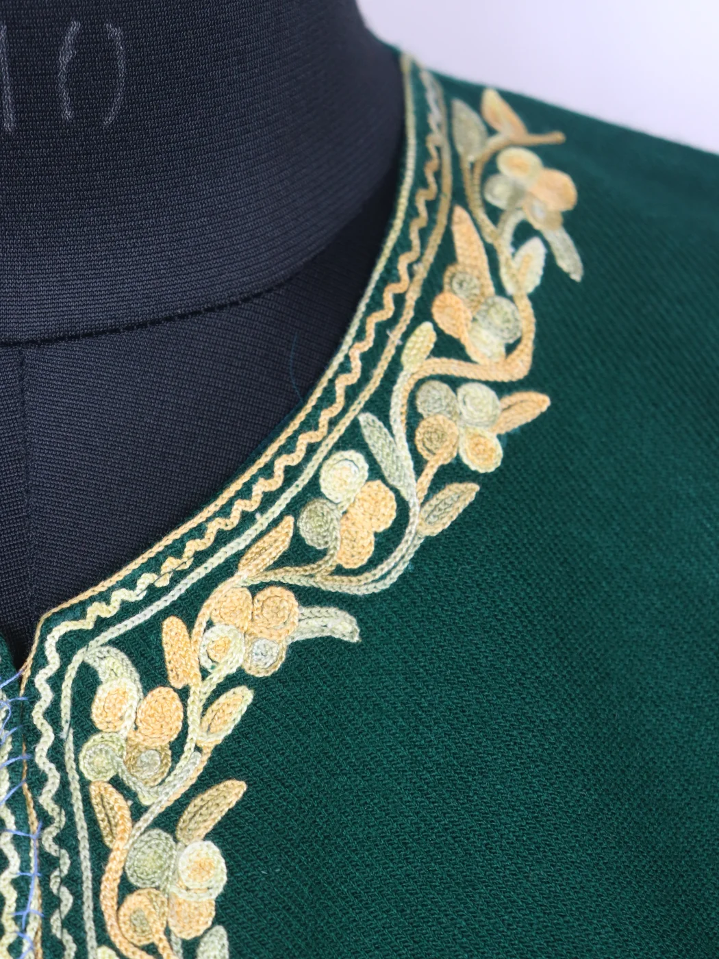 Azra Kashmiri Pheran In Cashmilon wool With Aari Embroidery | Green - Image 3