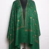 Green Kashmiri Stole In Polywool With Hand Sozni | Farzana