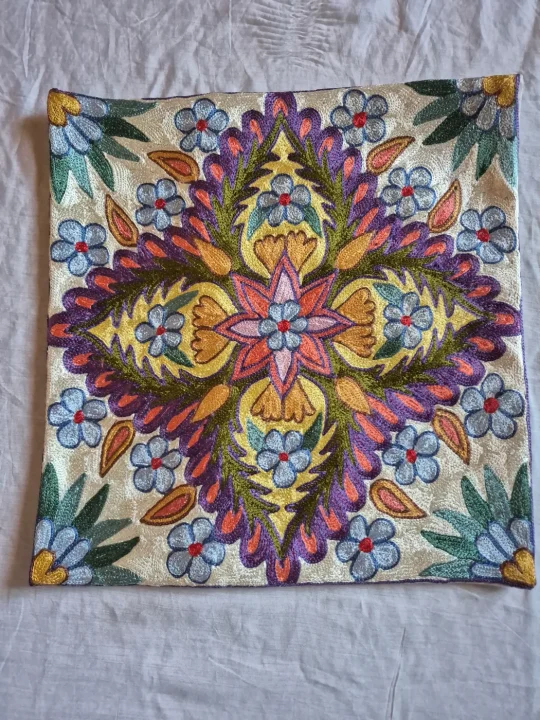 Hadiya Kashmiri Cushion Covers With Hand Chain-Stitch Embroidery | Set of 2 | 16*16 Inches - Image 2