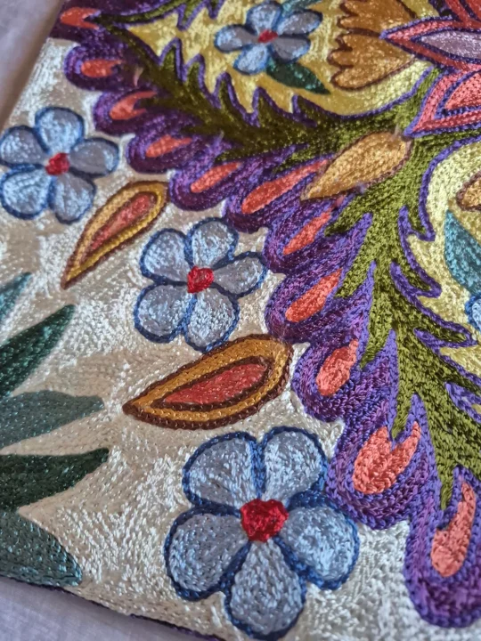 Hadiya Kashmiri Cushion Covers With Hand Chain-Stitch Embroidery | Set of 2 | 16*16 Inches - Image 3