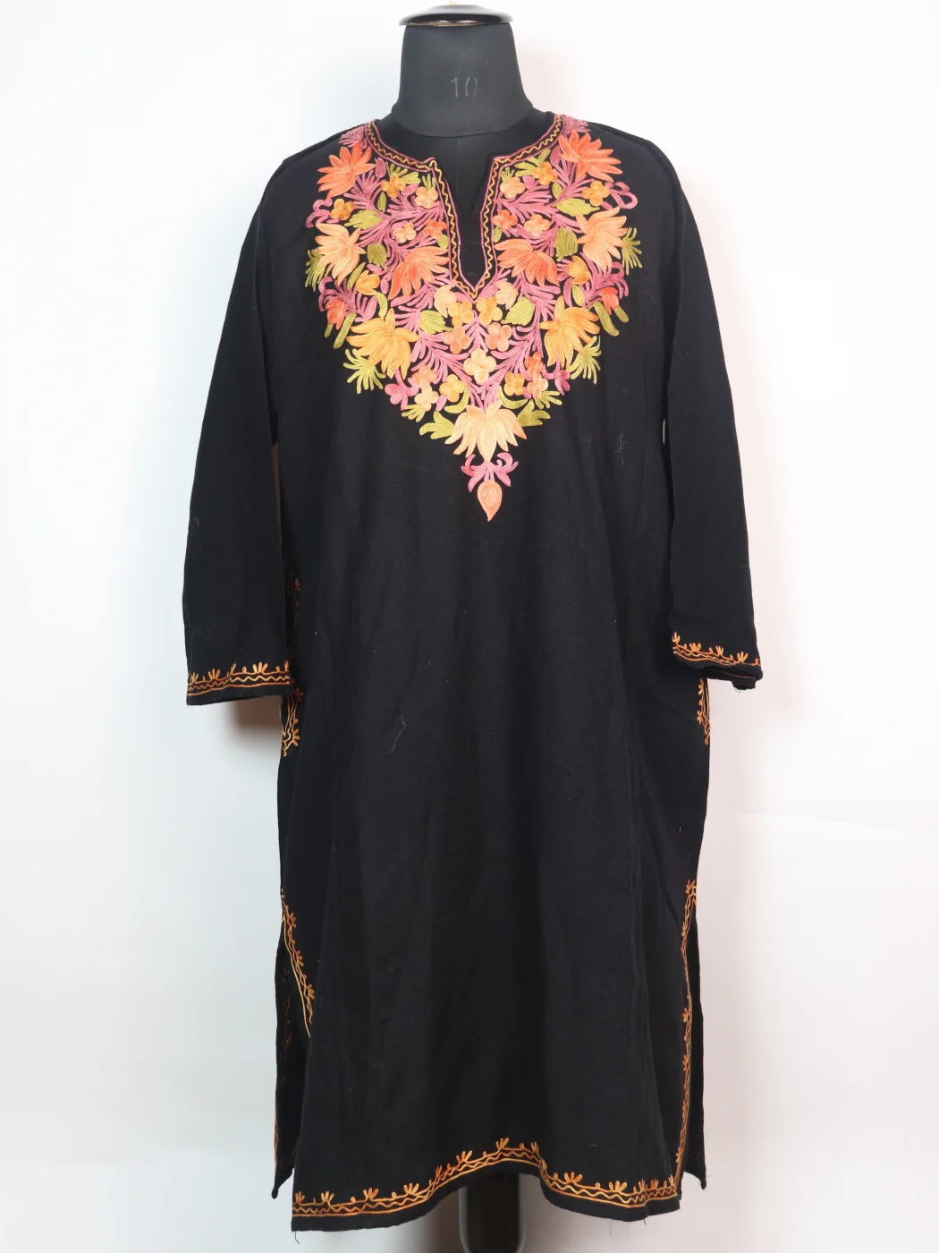 Kashmiri Pheran In Navy Blue Cashmilon wool With Aari Embroidery | Nayab