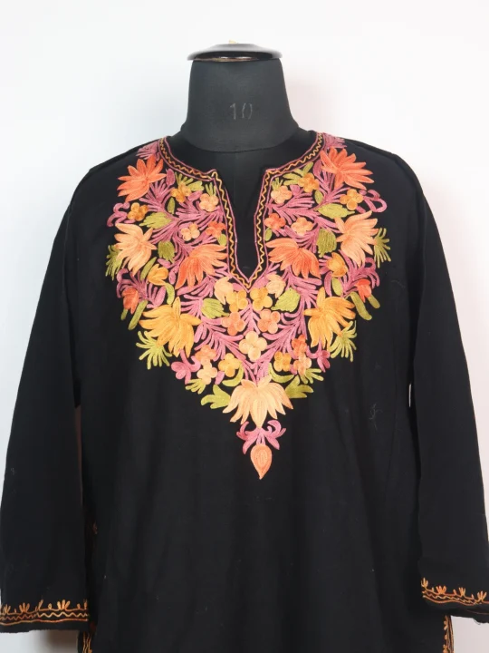 Kashmiri Pheran In Navy Blue Cashmilon wool With Aari Embroidery | Nayab - Image 2