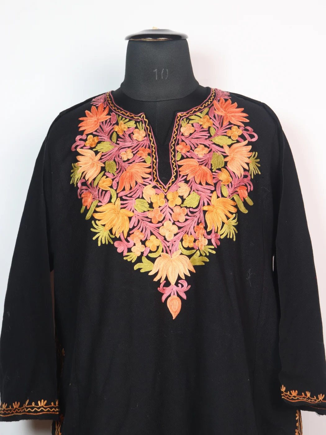 Kashmiri Pheran In Navy Blue Cashmilon wool With Aari Embroidery | Nayab - Image 2