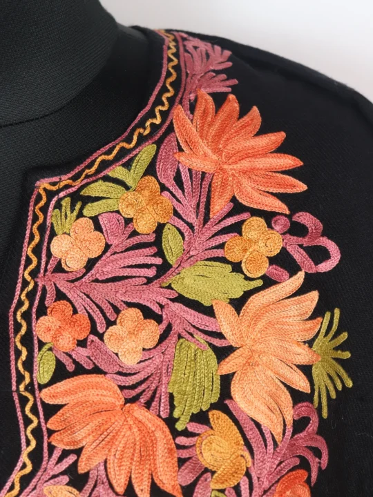 Kashmiri Pheran In Navy Blue Cashmilon wool With Aari Embroidery | Nayab - Image 3