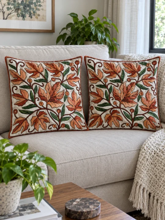 Haleema Kashmiri Cushion Cover With Hand Chain-Stitch Work | Set of 2 | 16*16 Inch