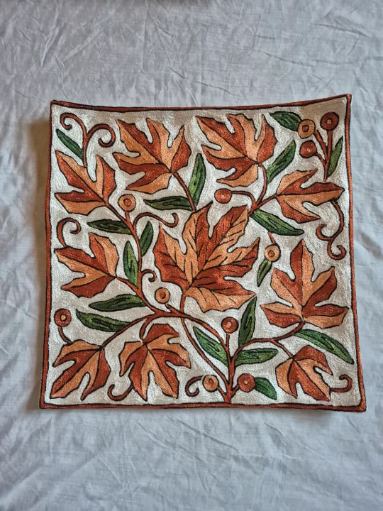 Haleema Kashmiri Cushion Cover With Hand Chain-Stitch Work | Set of 2 | 16*16 Inch - Image 3
