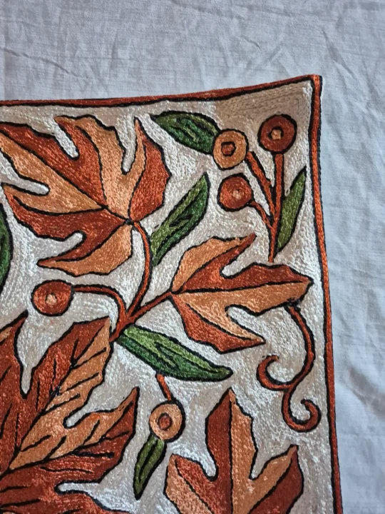 Haleema Kashmiri Cushion Cover With Hand Chain-Stitch Work | Set of 2 | 16*16 Inch - Image 4